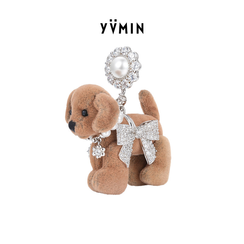 YVMIN尤目 密镶钻蝴蝶结布偶狗耳钉耳环设计师款生日礼物新品