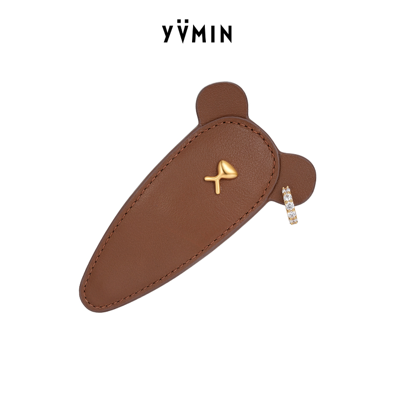 YVMIN尤目 熊脸牛皮BB夹发夹设计师生日礼物