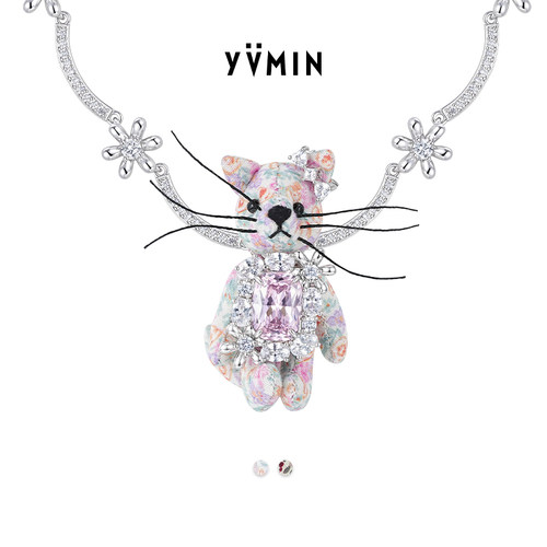 YVMIN尤目 碎花猫蝴蝶结丝带项链女设计师新品生日礼物七夕礼物