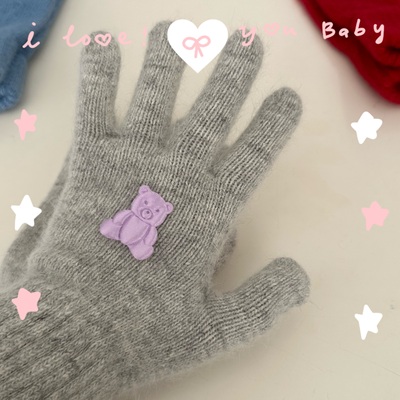 灵魂挚友｜闪亮亮小熊熊～手套女冬五指防寒手套保暖针织手套ins