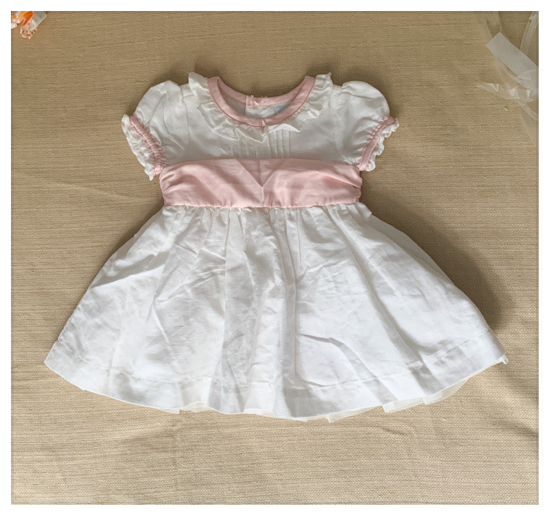 孤品 白粉色女童短袖亚麻棉材质连衣裙