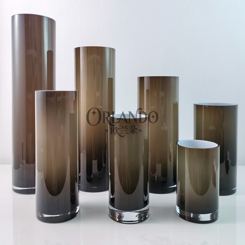 样板间插花欧式咖色玻璃摆件