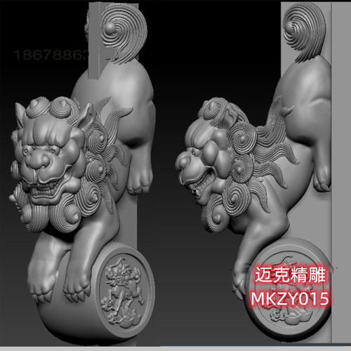 狮子麒麟抱鼓精雕图狮子边鼓stl模型墓碑抱鼓圆雕图立体图3D图模