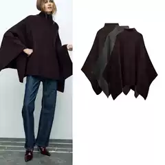 Autumn and Winter New Women's European and American Loose Fashion Asymmetrical Stand-Up Collar Knitted Cape Jacket 3739027 3739324