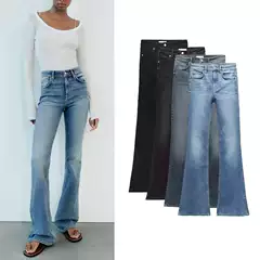 Spring New Fashion Casual Straight Slim-Fit Long Pants Mid-Waist Flared Jeans for Women 0541243
