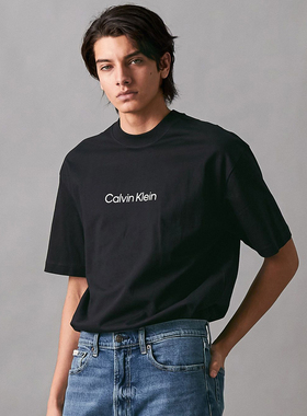 美版正品 Calvin Klein美式休闲宽松纯棉T恤男女同款圆领字母短袖