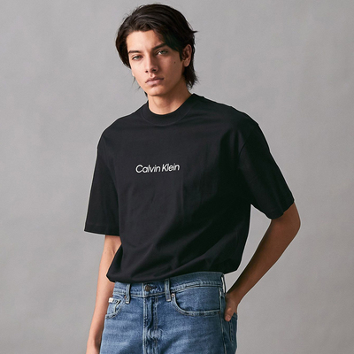 CalvinKlein纯棉圆领字母短袖T
