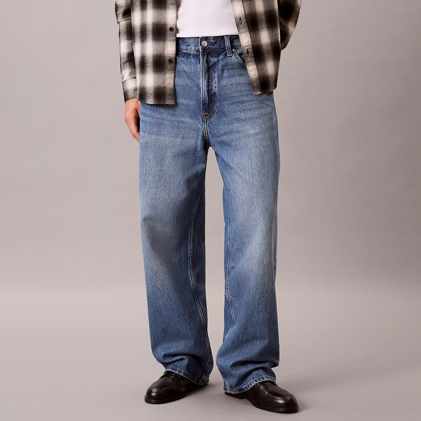 美国正品 CK Jeans新款宽松阔腿美式复古牛仔裤男士水洗做旧长裤