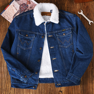 Wrangler威格美式仿羊羔绒加厚保暖牛仔夹克男士西部黄石硬汉外套