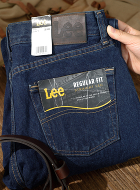 美国正品Lee深蓝色中腰直筒牛仔裤男士百搭时尚休闲长裤潮2008973