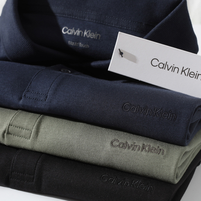 男士商务翻领CK纯色polo衫简约