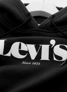 美国正品 Levi's李维斯男士黑色连帽刺绣情侣卫衣休闲宽松长袖秋