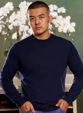 精纺圆领羊绒衫男士秋冬套头针织衫纯色保暖Allen Xie艾伦谢