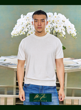 丝羊绒羊毛短袖T恤纯色男士针织休闲夏季老钱圆领Allen Xie艾伦谢
