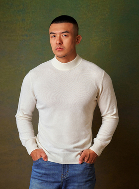 半高领羊绒羊毛衫男士针织套头衫秋冬毛衣保暖长袖AllenXie艾伦谢