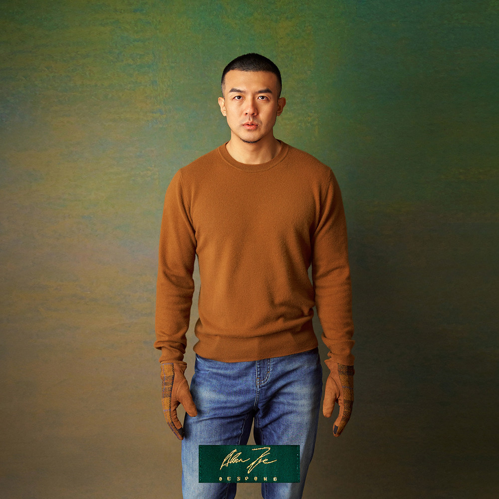 粗纺小山羊绒圆领衫套头针织衫男士毛衣纯色秋冬Allen Xie艾伦谢