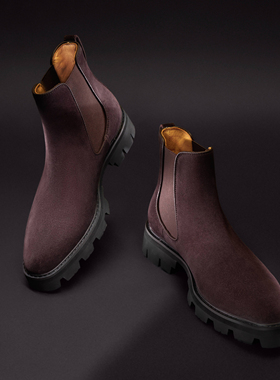 越野切尔西靴增高底短直筒高帮弹力秋冬新男纯色Allen Xie艾伦谢