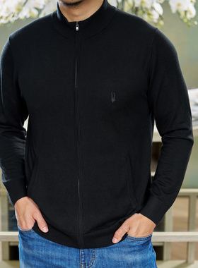 丝羊绒羊毛拉链开衫薄春秋外套男士刺绣口袋新Allen Xie艾伦谢