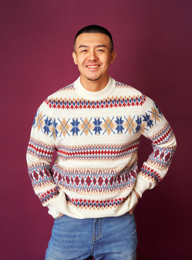 费尔岛毛衣针织衫圆领羊毛男长袖套头秋冬节日花Allen Xie艾伦谢