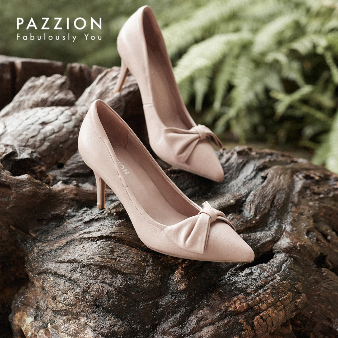 PAZZION2019夏季新款甜美翻折蝴蝶结细高跟鞋 套脚浅口尖头单鞋女