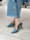 牛仔布鞋 后空单鞋 子 女细跟一字带包头凉鞋 巨显气质～～尖头高跟鞋