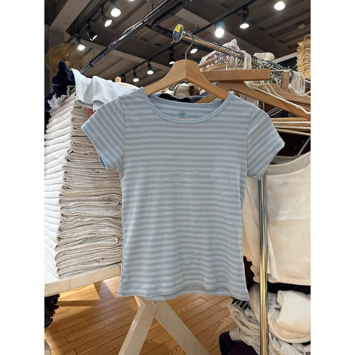 BM美式条纹纯棉修身短袖T恤女