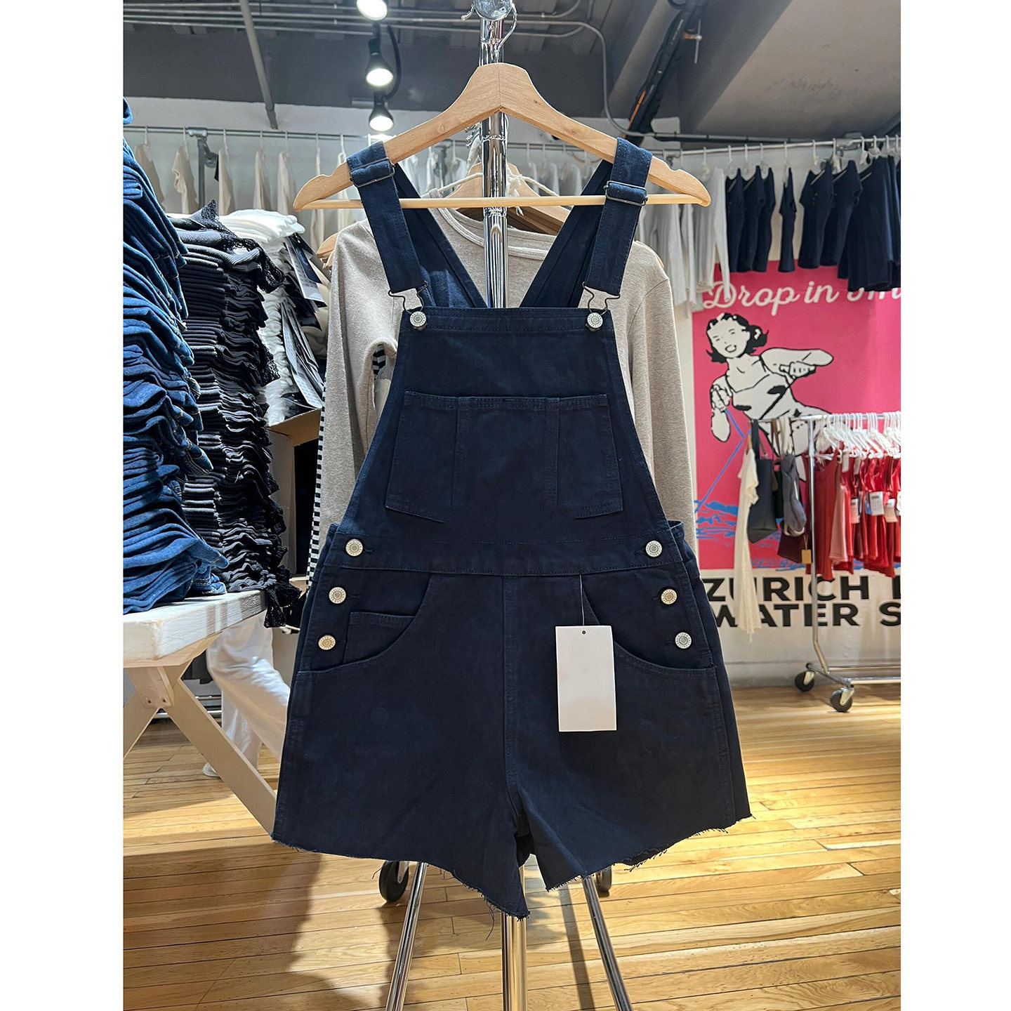 BM新款狗屎大侠同款深蓝色毛边背带牛仔短裤bm减龄显瘦背带裤女夏