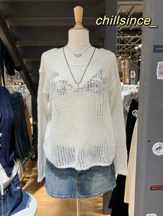 BrandyBM官网新款圆领舒适马海毛镂空针织衫bm纯色百搭宽松外套女