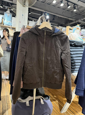 bm棕色连帽拉链夹棉工装外套夹克