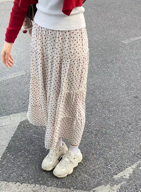 BrandyBM官网Izzy Skirt红碎花雪纺百搭高腰半身裙春夏中长蛋糕裙