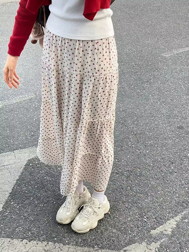 BrandyBM官网Izzy Skirt红碎花雪纺百搭高腰半身裙春夏中长蛋糕裙