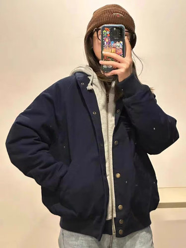 BrandyBM官网美式休闲工装假两件连帽棉衣bm韩版宽松保暖棉服外套