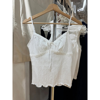 BM新款木耳边绝美花边系带吊带