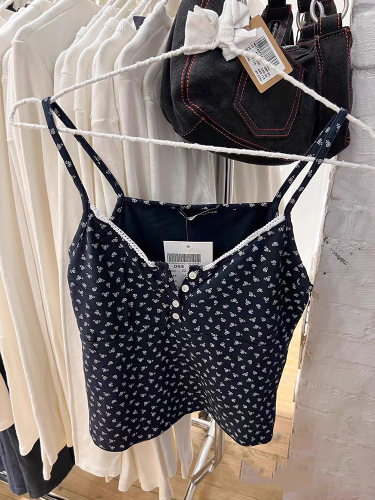 BrandyBM官网新款美式纯欲风四粒扣碎花吊带bm显瘦辣妹背心上衣女