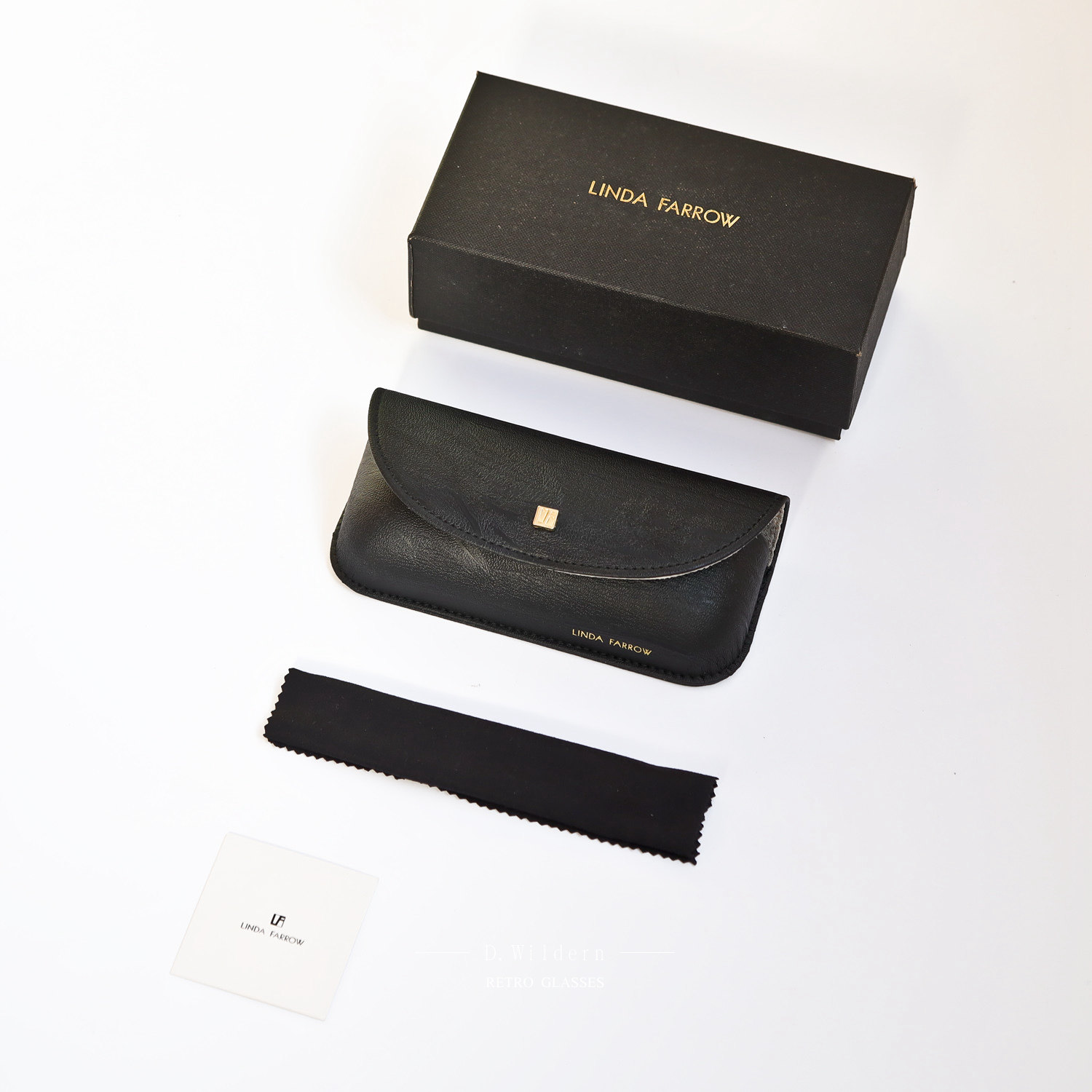 linda farrow琳达法罗复古黑色皮革翻盖男女近视墨镜包太阳眼镜盒