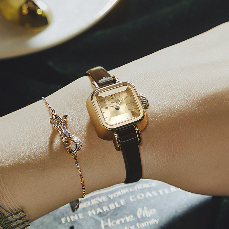 聚利时官方正品手表女士款小众无秒针小方糖学生女表石英防水496