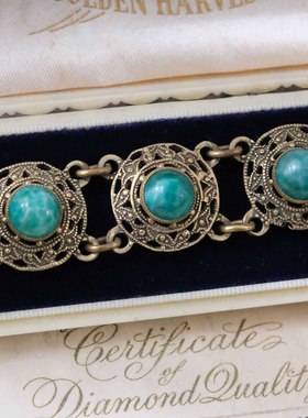 vintage复古绿莱茵石宫廷感手链