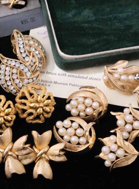 Vintage古董首饰Trifari翠法丽优雅珍珠婚礼优雅宴会中古耳夹E8