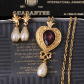 Vintage古董首饰Avon雅芳90s彩色水晶摩登优雅中古耳环项链套装