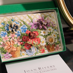Vintage古董首饰JoanRivers复古玫瑰花雏菊鸢尾花三色堇胸针套装