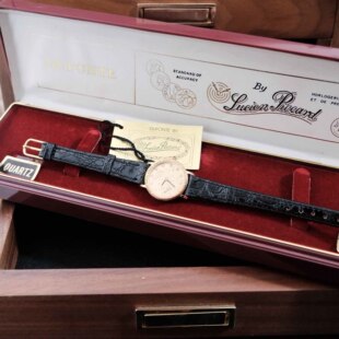 Vintage古董首饰Dufonte美国70年代金色人像浮雕原盒古董手表2