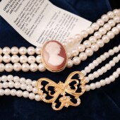 Vintage古董首饰Cameo卡梅奥Avon蝴蝶多层珍珠项链choker