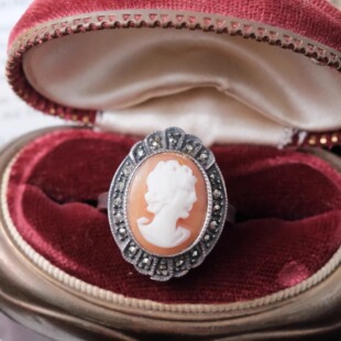 Vintage西洋中古首饰卡梅奥cameo贝雕手工925银古董店孤品戒指G17