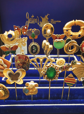 Liliavintage古董首饰独角马珐琅蝴蝶猫眼石男女毛大衣胸针领针A9