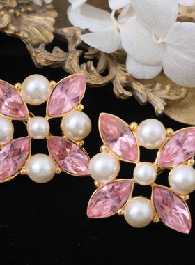 LiliaVintage古董首饰Napier复古小众粉红色水晶稀有款耳夹D29