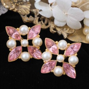 LiliaVintage古董首饰Napier复古小众粉红色水晶稀有款 耳夹D29