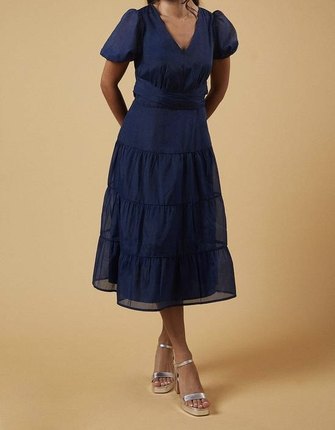 外贸2026夏季新款百搭个性优雅时尚V领短袖网纱系带女气质连衣裙