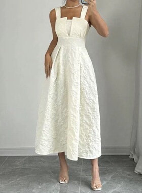 外贸2026春季新款淑女约会派对个性优雅时尚V领缇花显白连衣裙