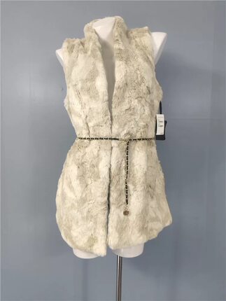 外贸单百搭名媛气质时尚秋冬保暖修身显瘦个性女仿皮草马甲配腰带