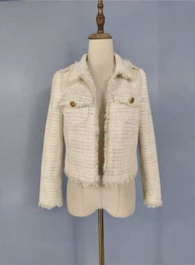 外贸单2026秋季新款百搭修身小香风粗花呢外套女款高级感短款上衣